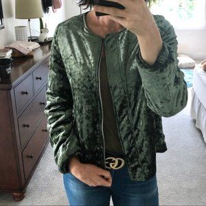 Sanctuary Green Velvet Bomber Jacket NEW